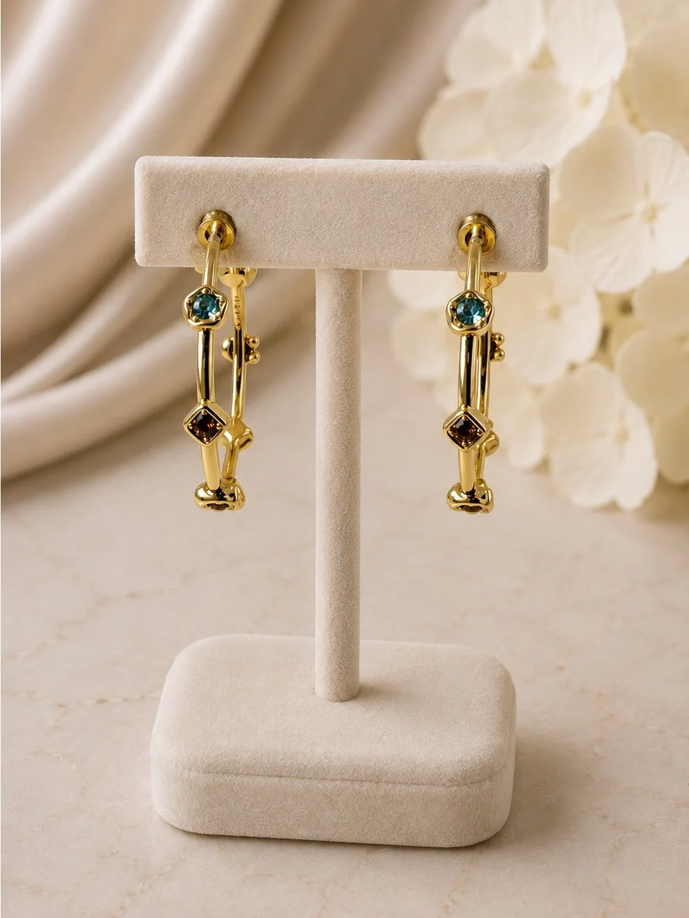 Coach Gold Tone Crystal Accent Hoop Earrings